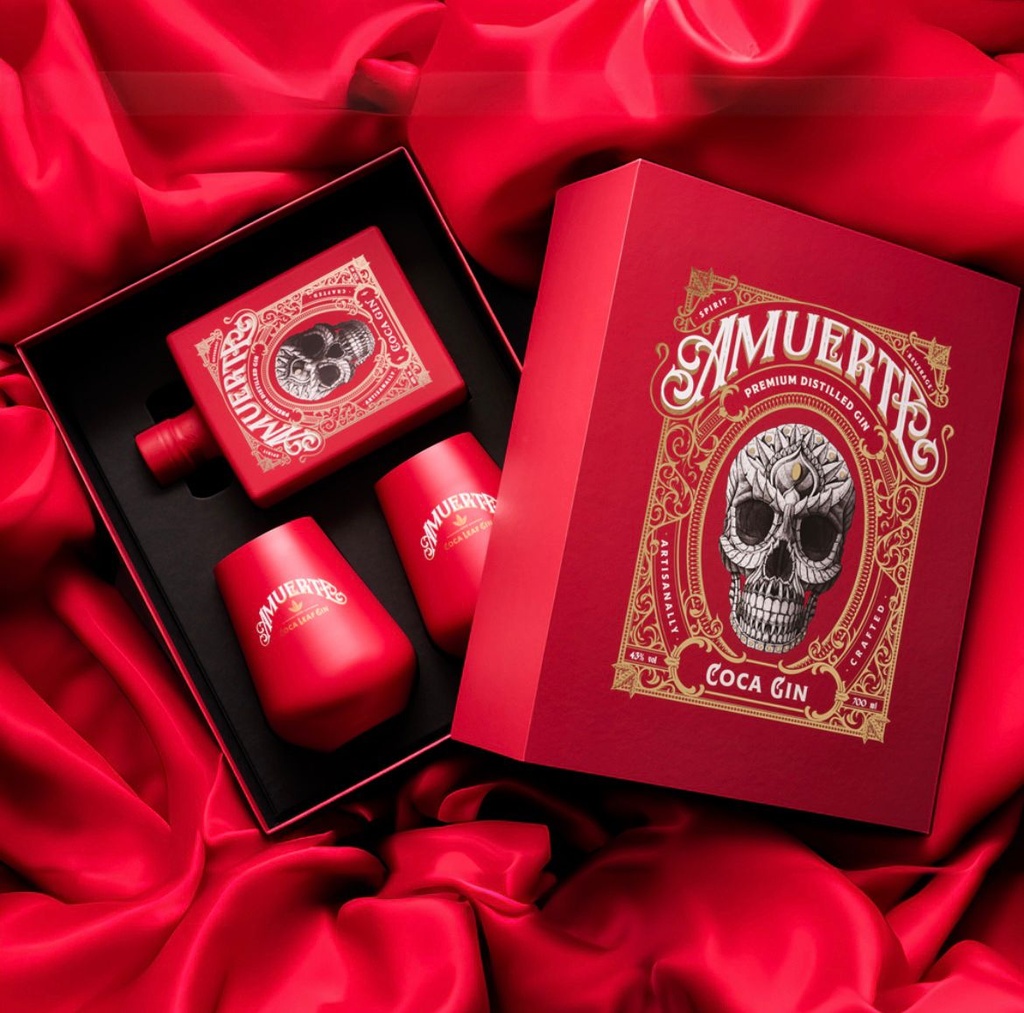 Amuerte Coca Leaf Gin Red Edition Box Glazen 43° 70cl