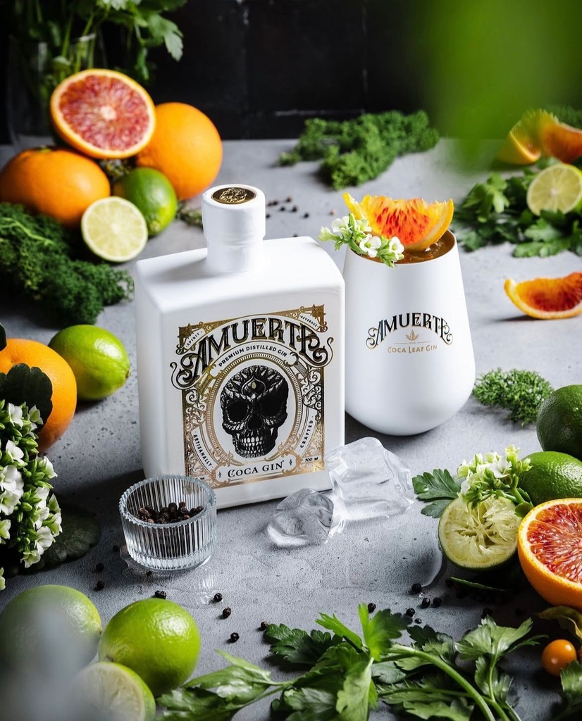 Amuerte Coca Leaf Gin White Edition Box Glazen 43° 70cl